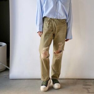 R13 Women's Crossover Distressed Straight Jeans - Moss Green Size 26